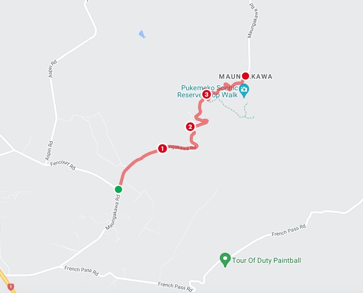 map of the Annual Cycling Hill Climb event on Maungakawa Road in Cambridge