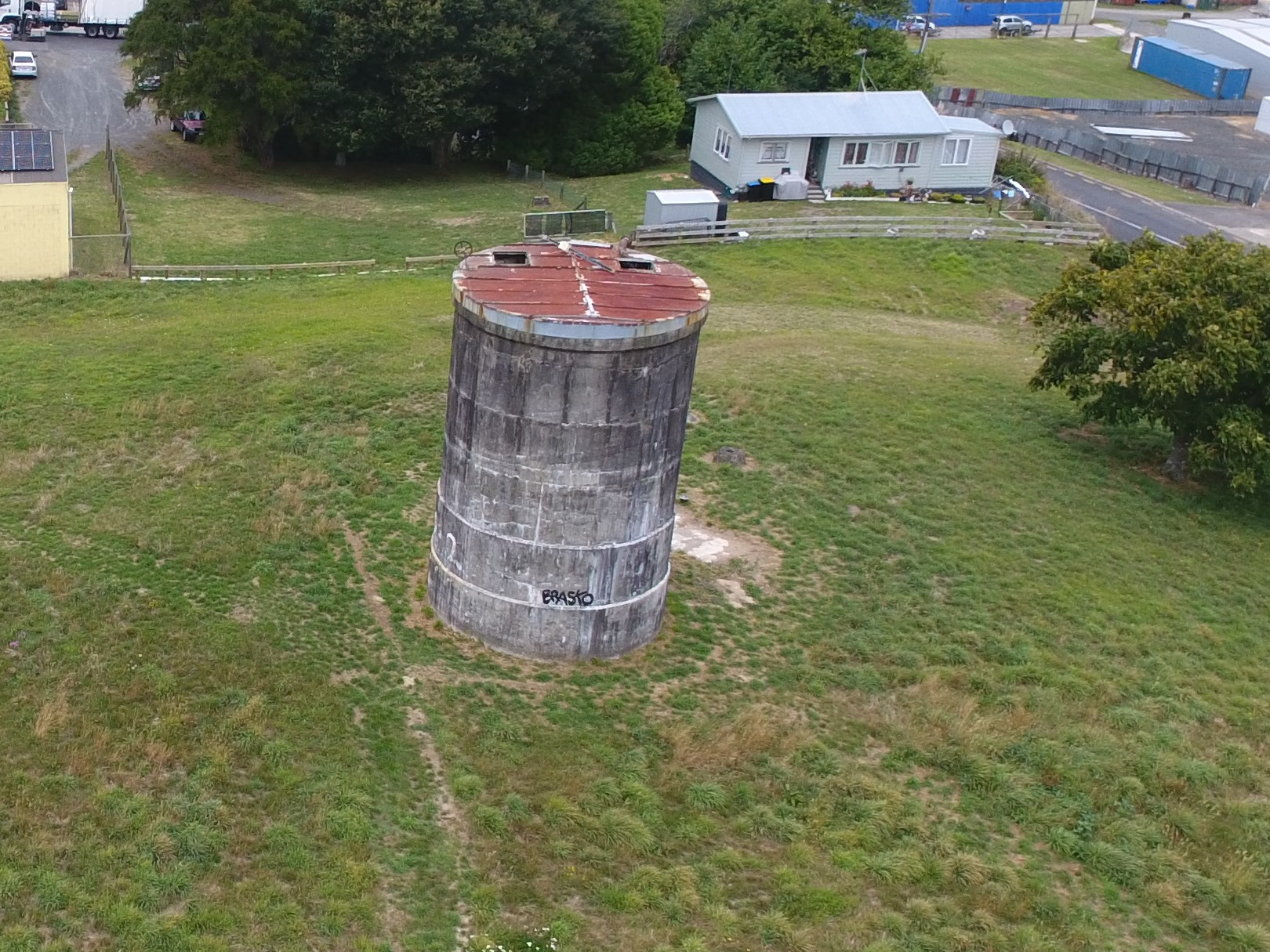 A bird’s eye view of the old water tower on the Turata Reserve in Kihikihi which will be removed this month.