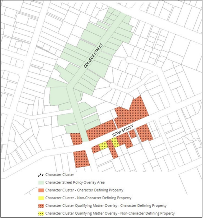 Te Awamutu Character Cluster Qualifying Matter Overlay and Character Street Policy Overlay Area Map 