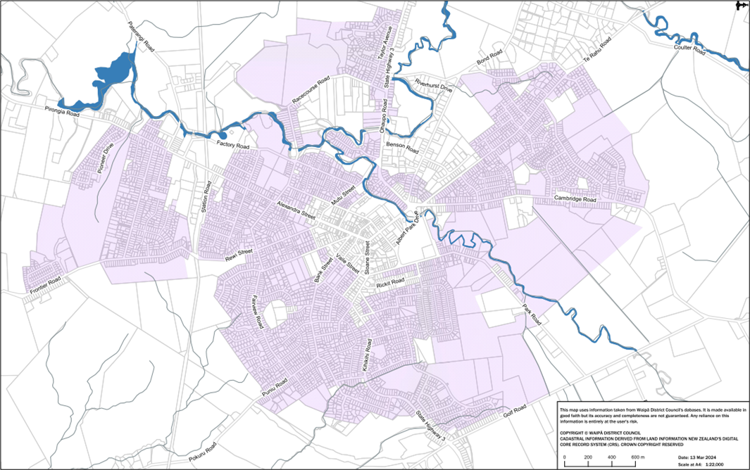 Te Awamutu  - Infrastructure Constraints Qualifying Matter Overlay map