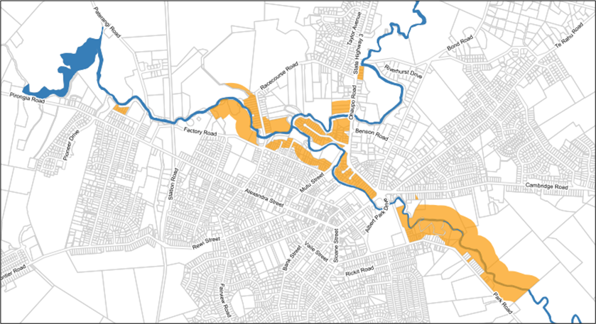 Te Awamutu - River / Gully Proximity Qualifying Matter Overlay map